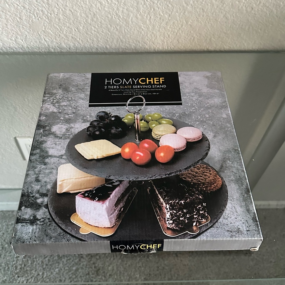 HOMY CHEF 2 tiers slate serving stand anthracite/silver-brand new, never used.